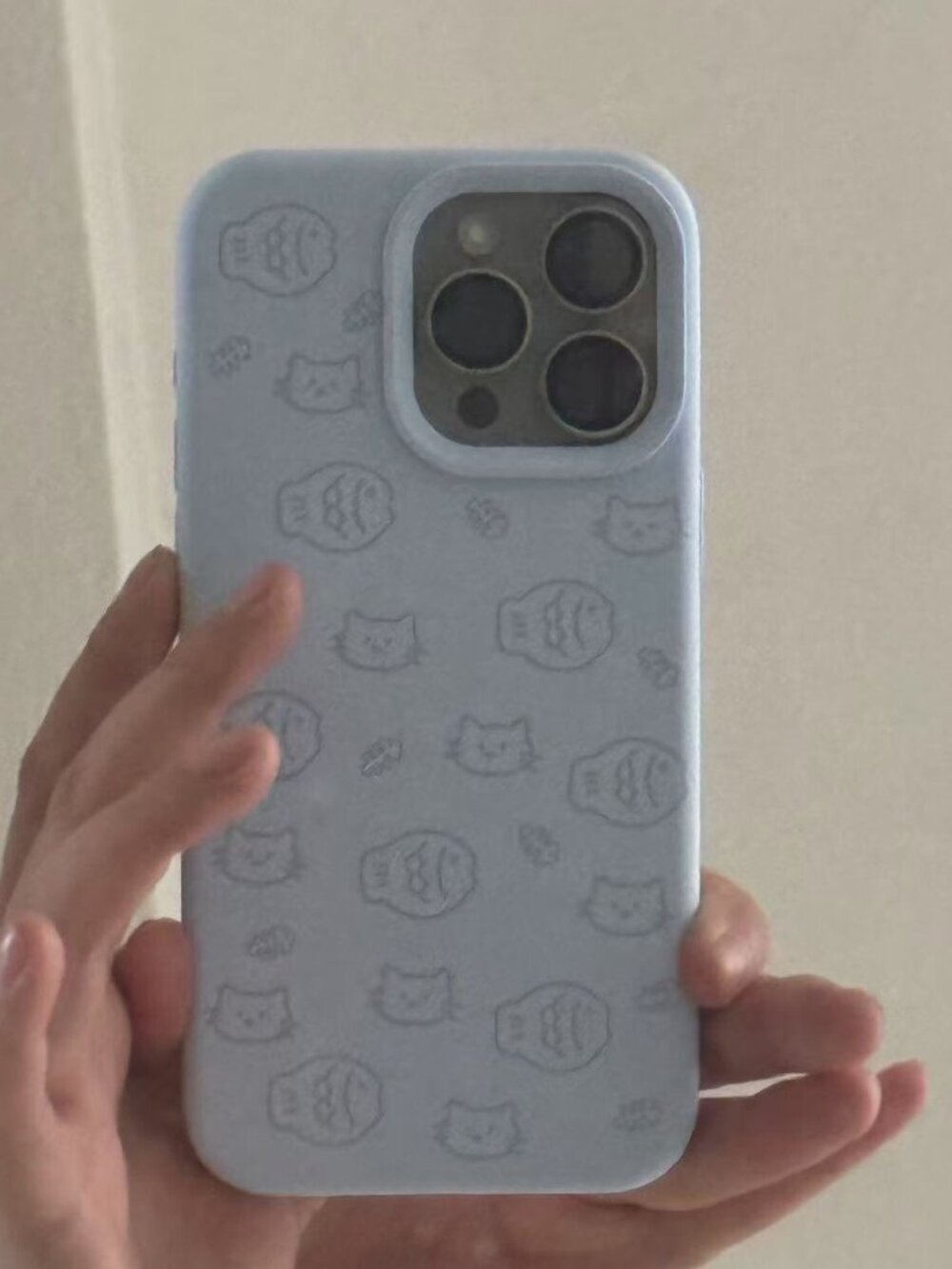 Cute Cat & Fish Sky Blue Silicone Case